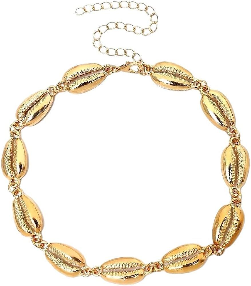 Hawaiian Sea Shell Necklace Choker Jewelry Bohemian Beach Tassel Gold Color Chain For Women Colla... | Amazon (US)