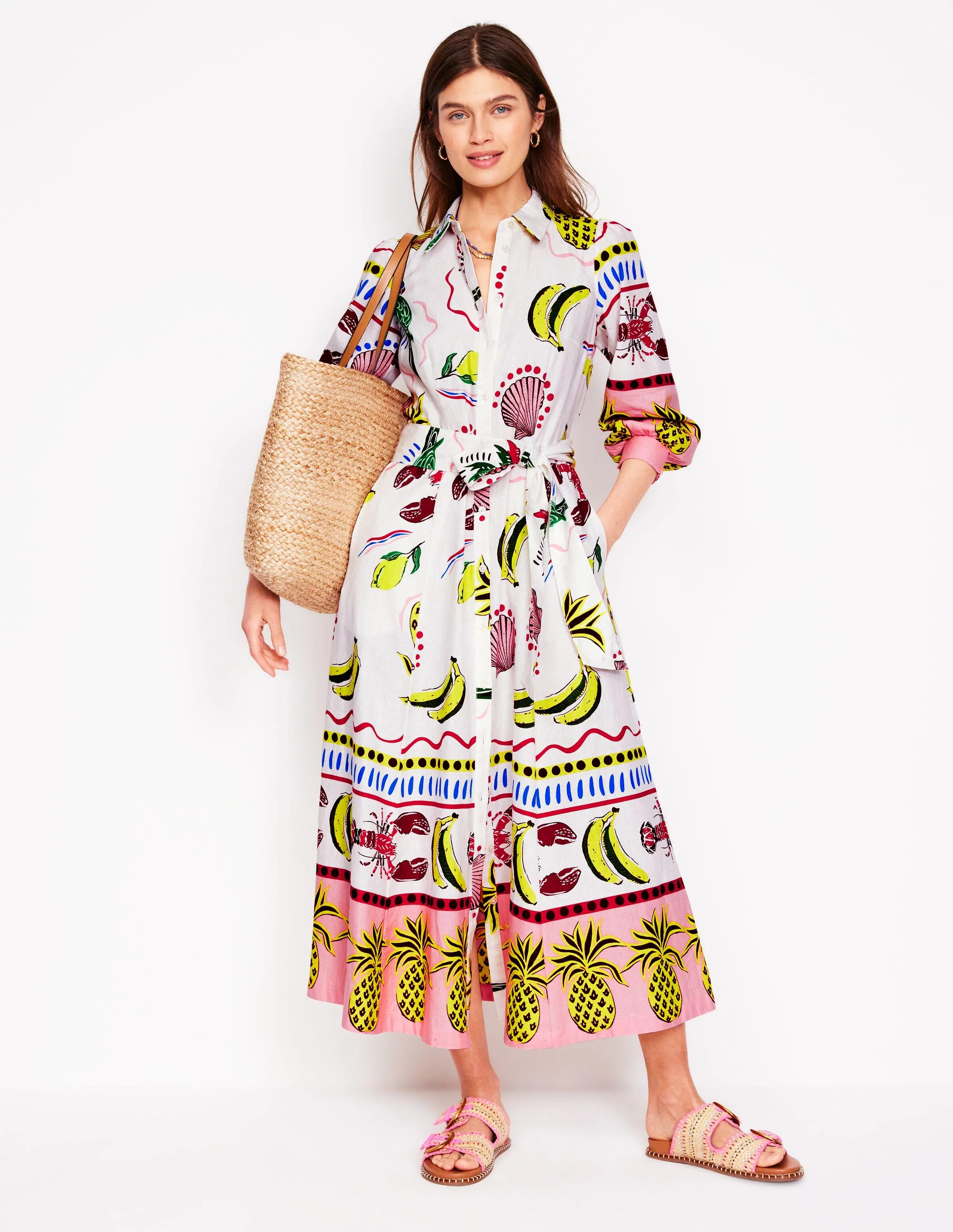 Clara Linen Blend Shirt Dress-Multi, Tropical Bonanza | Boden (US)