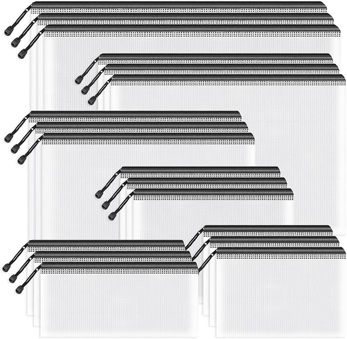 Umriox Zipper Mesh Document Pouch, 6 Assorted Size (Black, 18 Packs), Clear Zipper Pouches, Water... | Amazon (US)