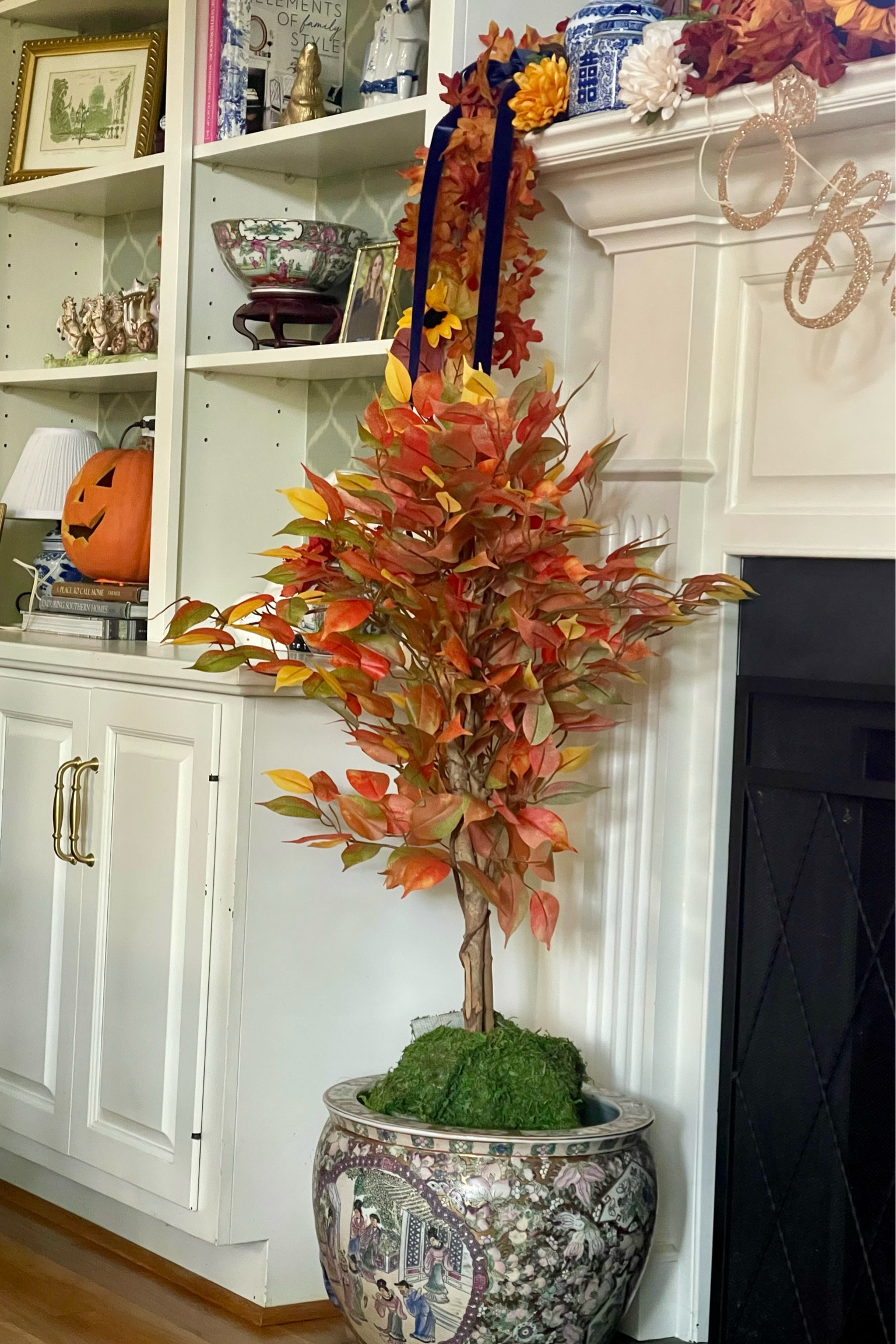 Fall decor, grandmillennial decor, ginger jar, topiary, mantle decor 

#LTKFindsUnder50 #LTKHome #LTKFindsUnder100
