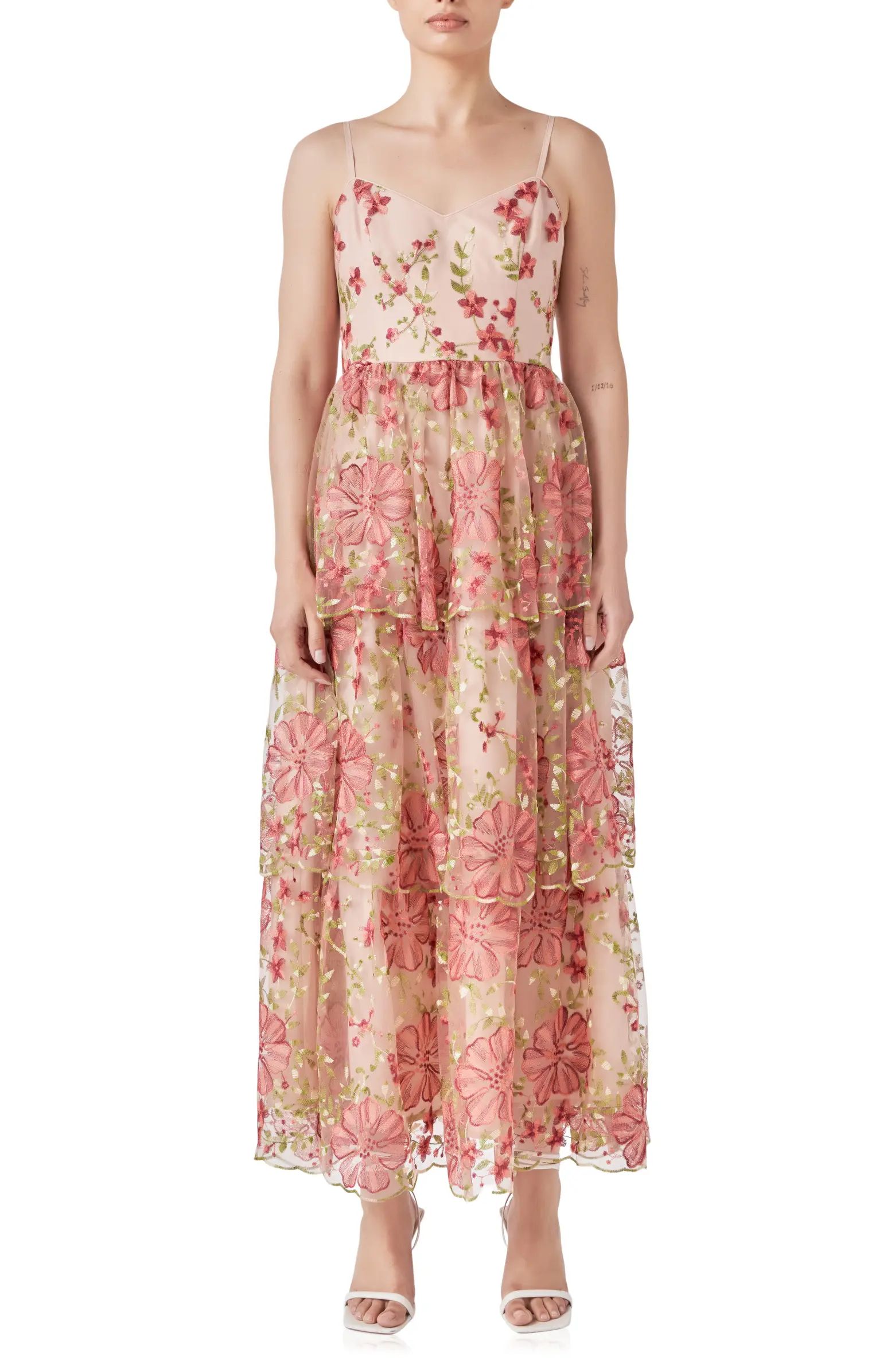 Endless Rose Floral Embroidered Tiered Maxi Dress | Nordstrom | Nordstrom