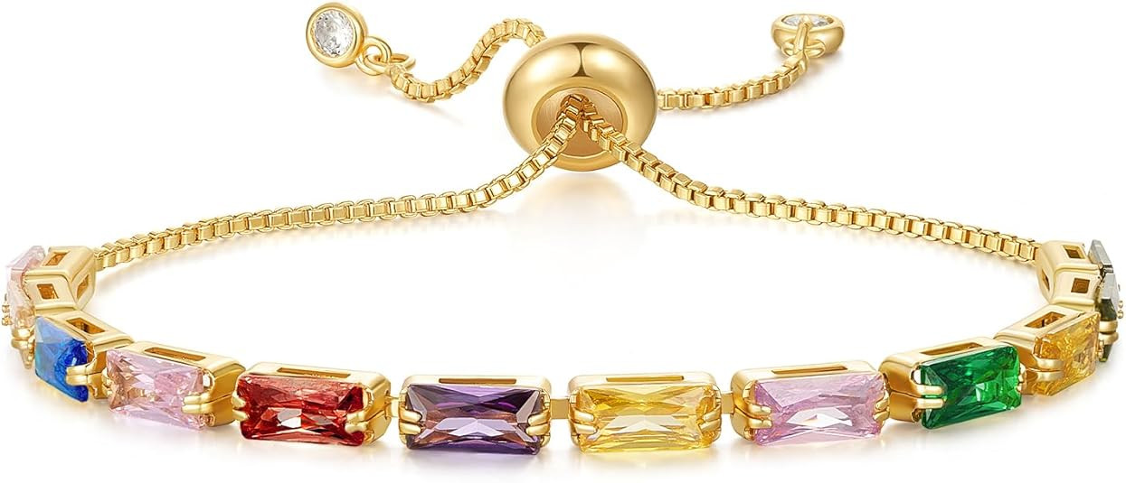 KissYan Tennis Bracelet for Women, 14K Gold Plated Cubic Zirconia Adjustable Slider Bracelets Tre... | Amazon (US)