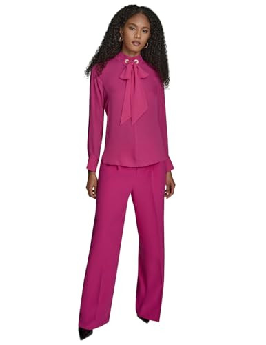 BCBG Women's Long Sleeve Tie Neck, Sorbet Fuschia, Medium | Amazon (US)