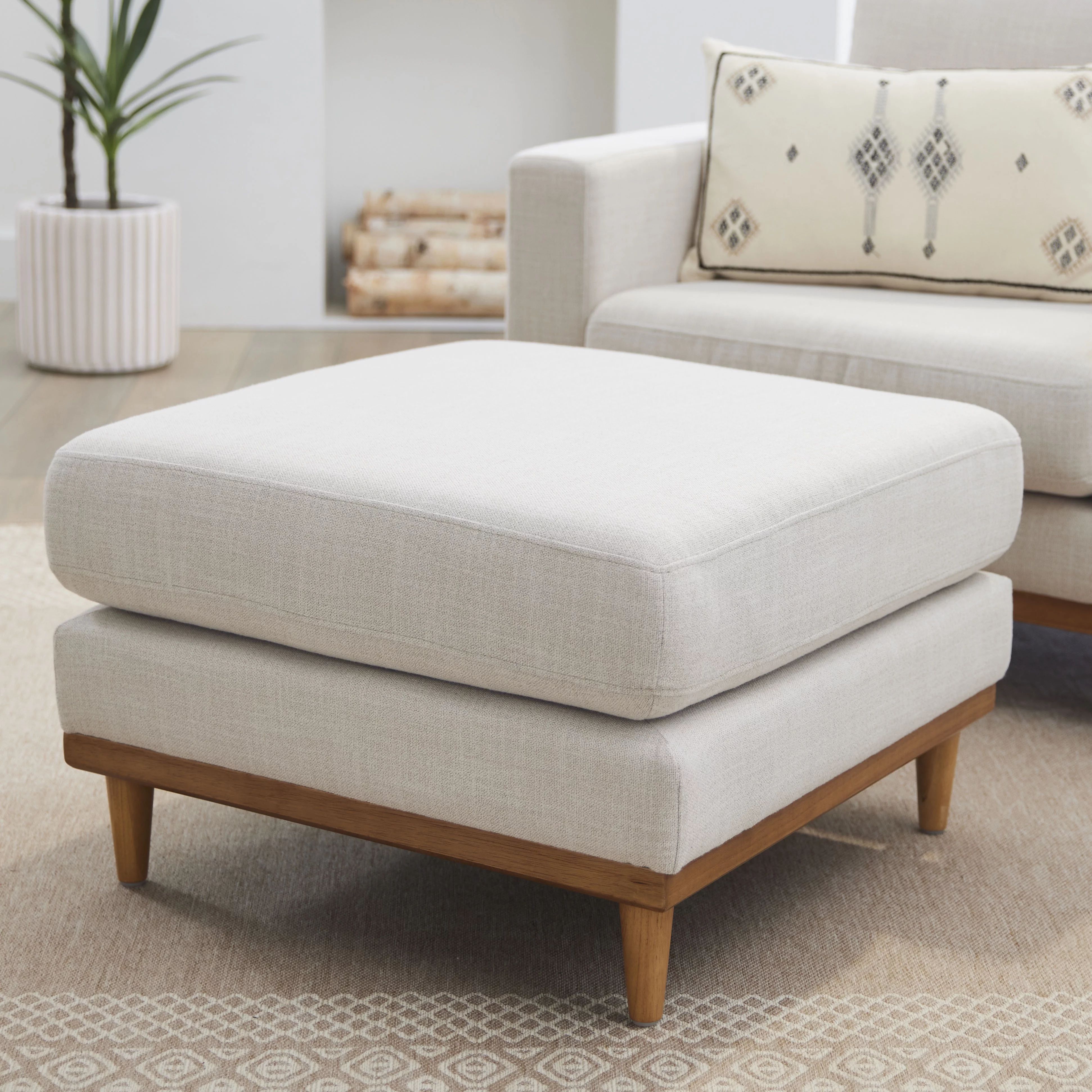 Better Homes & Gardens Springwood Square Wood Frame Ottoman, Light Honey Finish | Walmart (US)