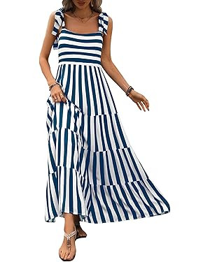 PRETTYGARDEN Womens 2024 Summer Sleeveless Spaghetti Strap Long Floral Maxi Dress Boho A Line Bea... | Amazon (US)