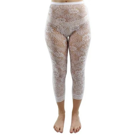 White Floral Lace Capri Length Stretchy Tights | Walmart (US)