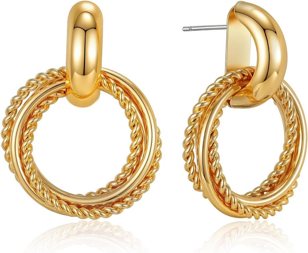 SEADAY 14K Gold Plated Hoop Stud Earrings for Women, Fashion Accessories | Amazon (US)