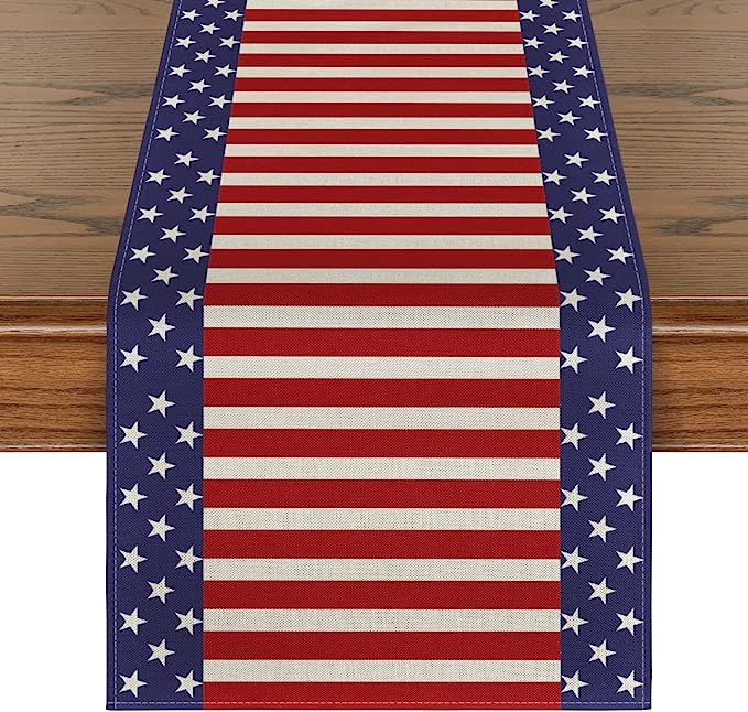 Artoid Mode Watercolor Strips and Stars Table Runner, 4th of July Patriotic Memorial Day Independ... | Amazon (US)