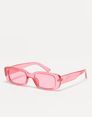 Skinnydip rectangle sunglasses with butterfly logo in pink | ASOS (Global)