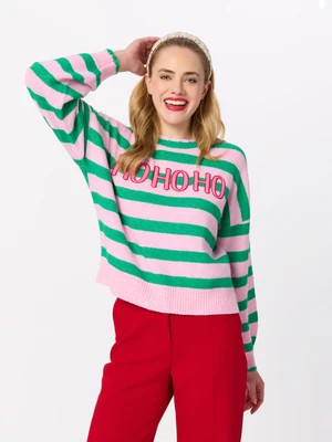 Shiraleah "Ho Ho Ho" Scallop Trim Relaxed Sweater, Green | Shiraleah