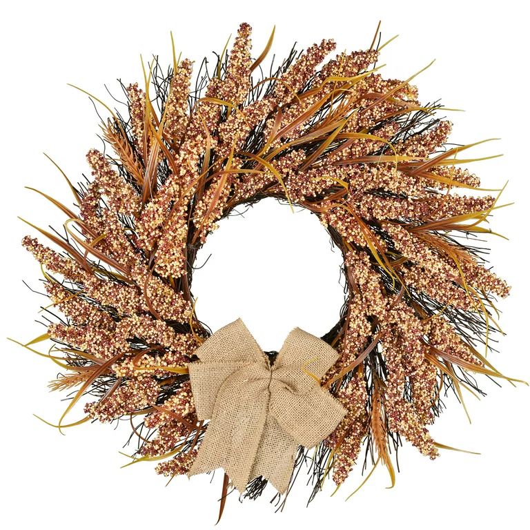 Doingart Artificial Fall Thanksgiving Wheat Wreath, 21in Autumn Hanging Fall Wreath Garland with ... | Walmart (US)