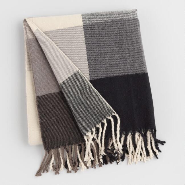 Gray and Black Plaid Throw Blanket | World Market