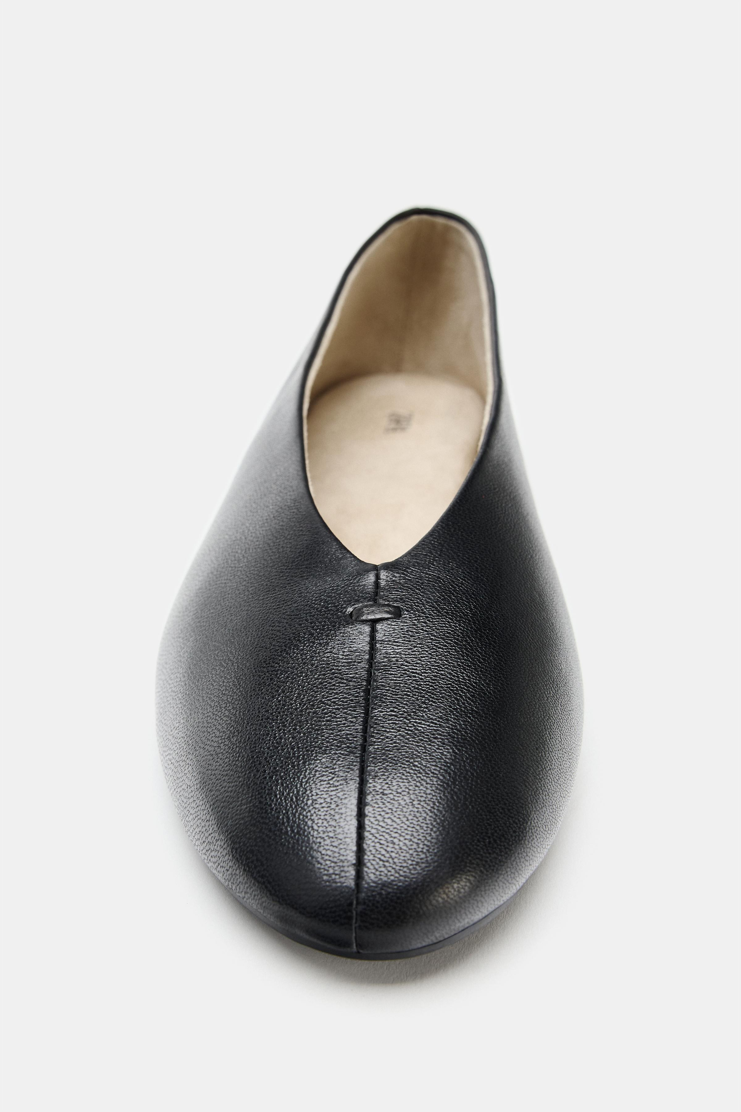 FLAT LEATHER BALLET FLATS | Zara US