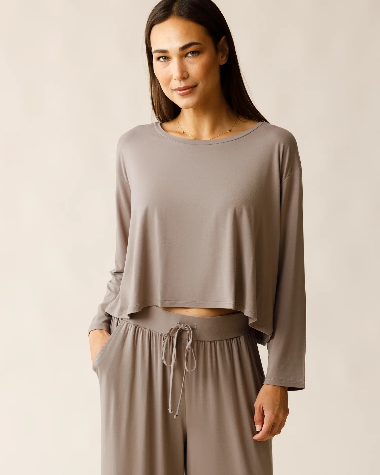 Aria Bamboo Casual Cropped Long Sleeve Top | Taupe - Kindred Bravely | Kindred Bravely