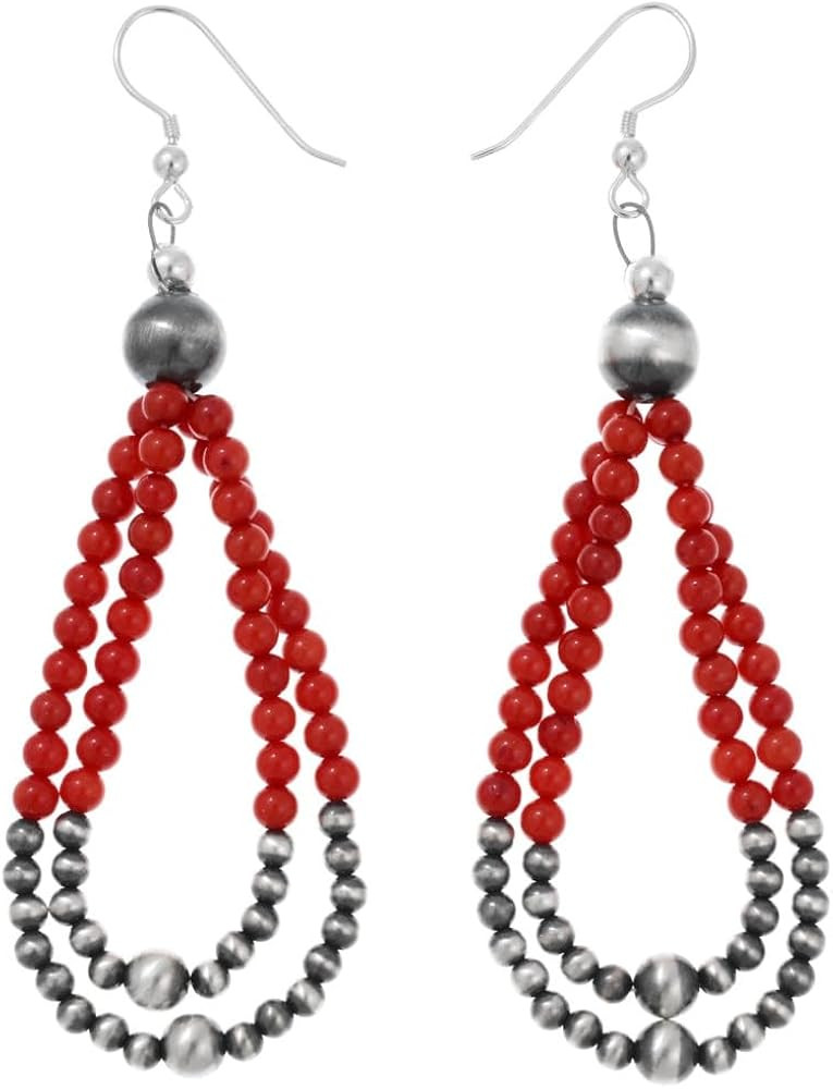 Desert Pearl Beaded Navajo Red Coral Hoop Earrings by Lula Begay 1833 | Amazon (US)