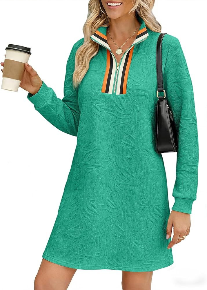 BLENCOT Dresses for Women 2025 Casual Half Zip V Neck Spring Mini Sweater Dress Long Sleeve Fashi... | Amazon (US)