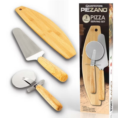 Granitestone Piezano 3-Piece Pizza Serving Set – Stainless Steel and Wood Utensils for Effortless Pizza Cutting and Serving | Target