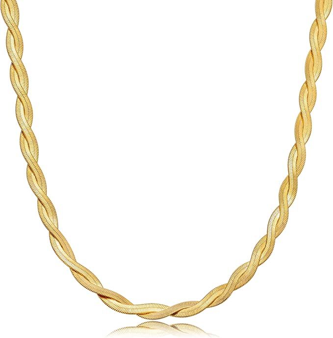 CHESKY 14K Gold/Silver Plated Snake Chain Necklace Herringbone Necklace Gold Choker Necklaces for... | Amazon (US)