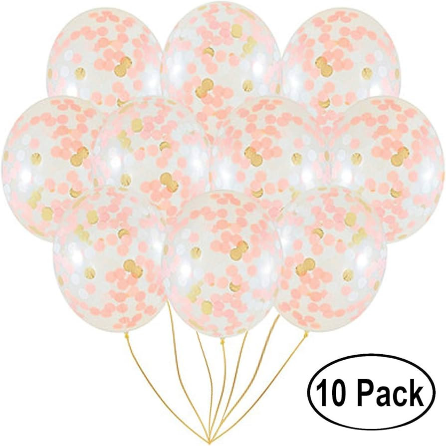 Rose Gold Confetti Balloons | 10 Pack Large 18" Rose Gold Foil, Light Pink and White Paper Pre-Fi... | Amazon (US)