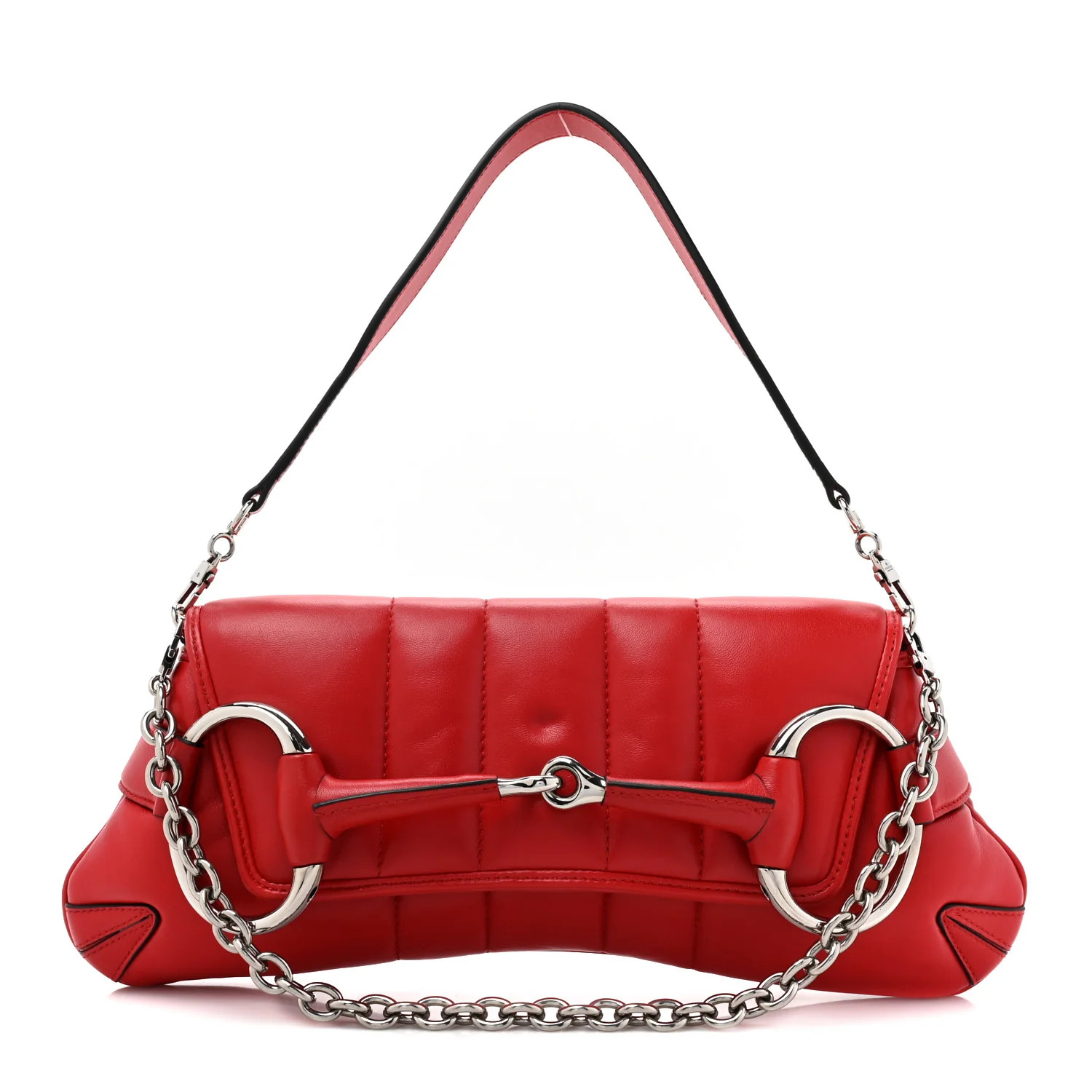 Nappa Vertical Matelasse Medium Maxi Horsebit Chain Shoulder Bag Beret Red | FASHIONPHILE (US)