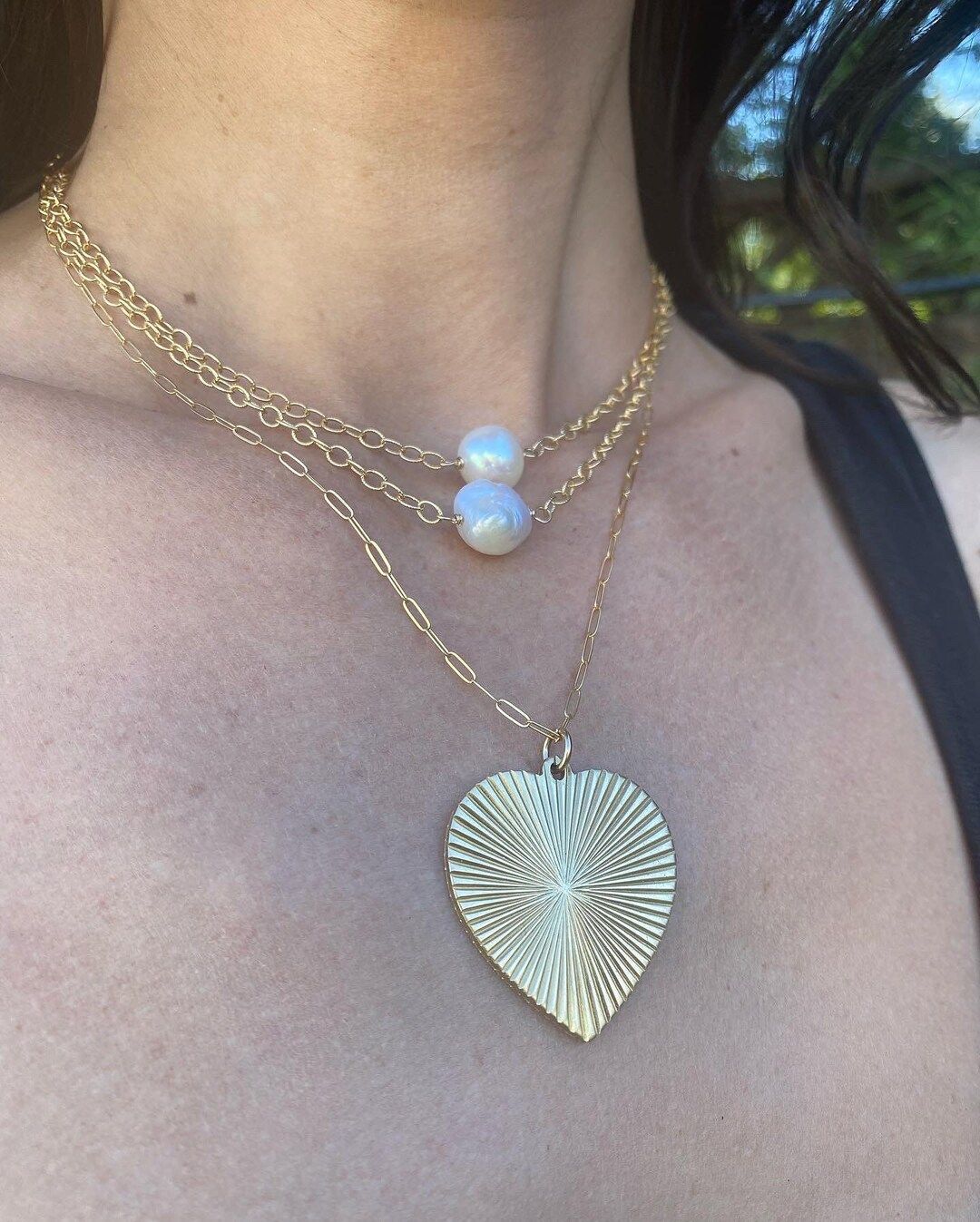 Amazing large vintage ribbed heart pendant. | Etsy (US)