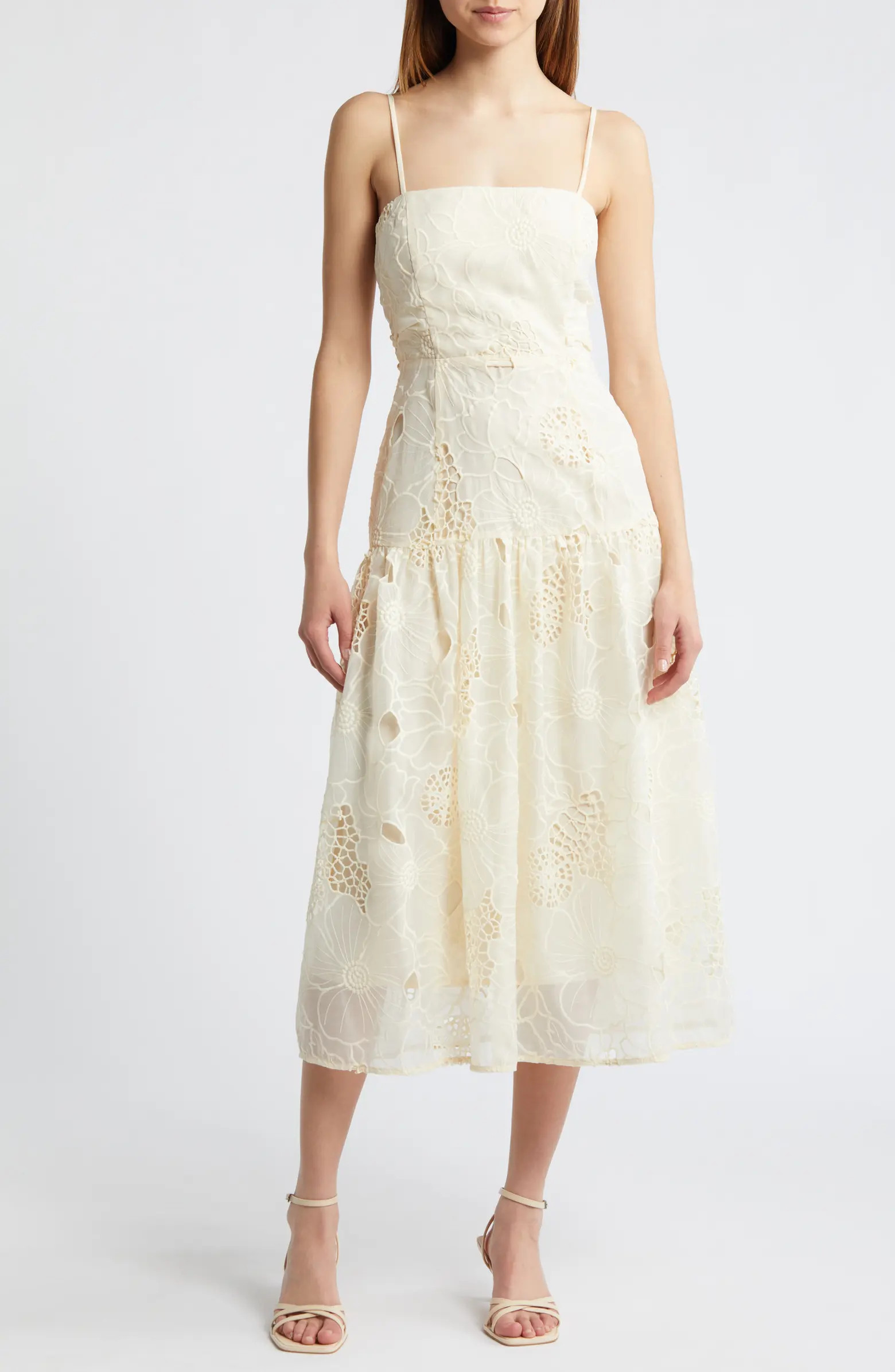 Adelyn Rae Embroidered Eyelet Midi Dress | Nordstrom | Nordstrom