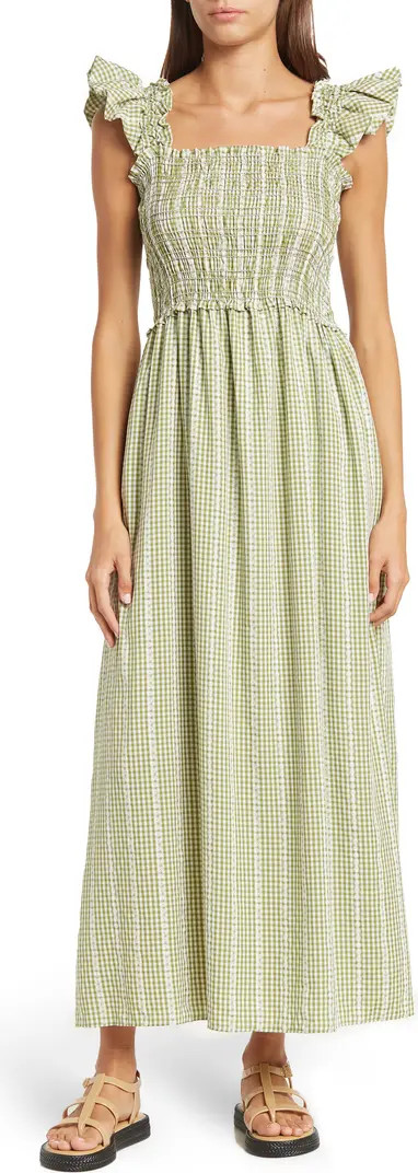Flutter Sleeve Smocked Gingham Maxi Dress | Nordstrom Rack