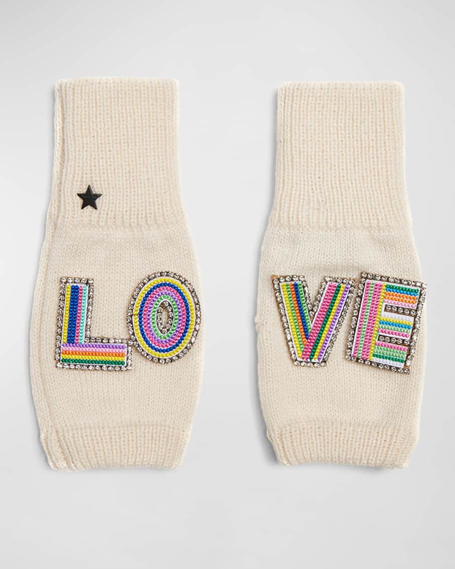 Embellished LOVE Knit Wool-Blend Fingerless Gloves | Neiman Marcus