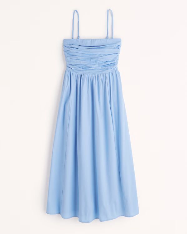 Women's Poplin Strapless Midi Dress | Women's New Arrivals | Abercrombie.com | Abercrombie & Fitch (US)