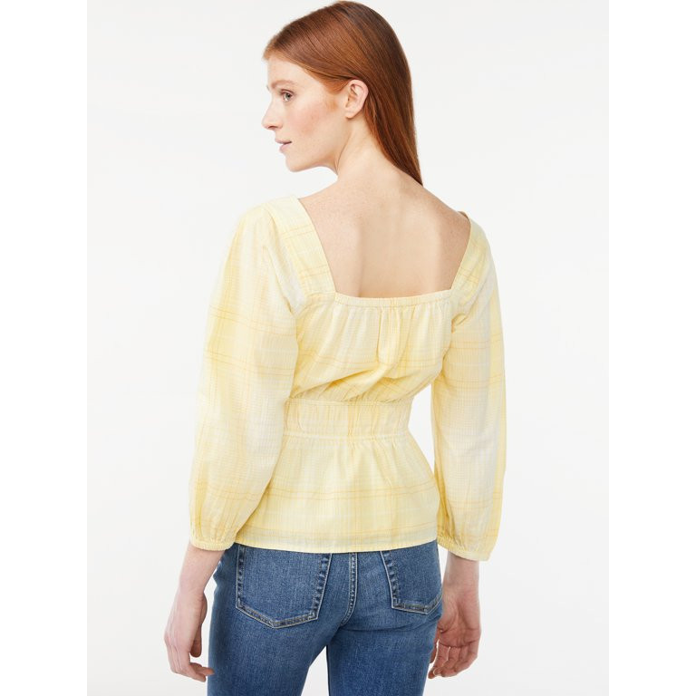 Free Assembly Women's Square Neck Top with Blouson Sleeves | Walmart (US)