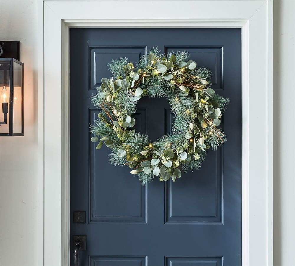 Pre-Lit Faux Eucalyptus & Pine Wreath | Pottery Barn (US)