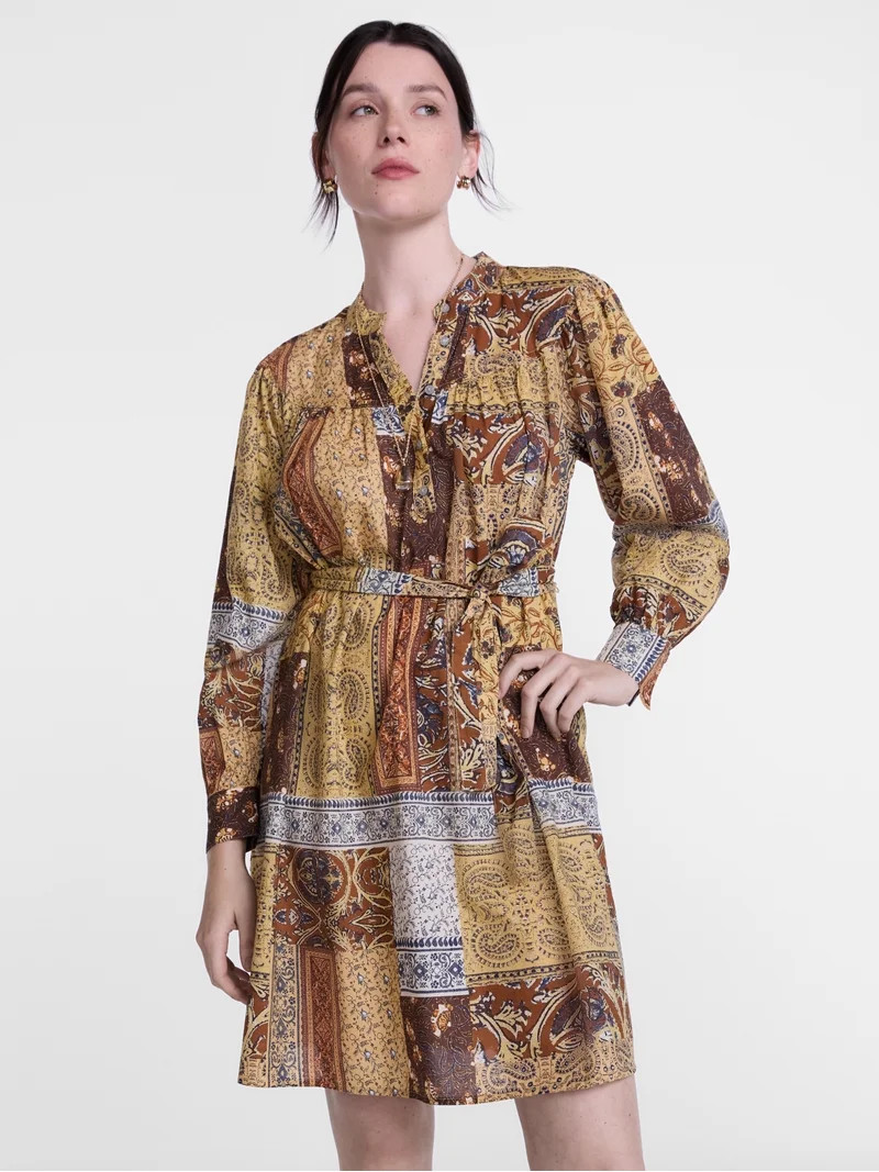 Scenario Women's Band Collar Shirtdress with Long Sleeves, Sizes XS-XXXL | Walmart (US)