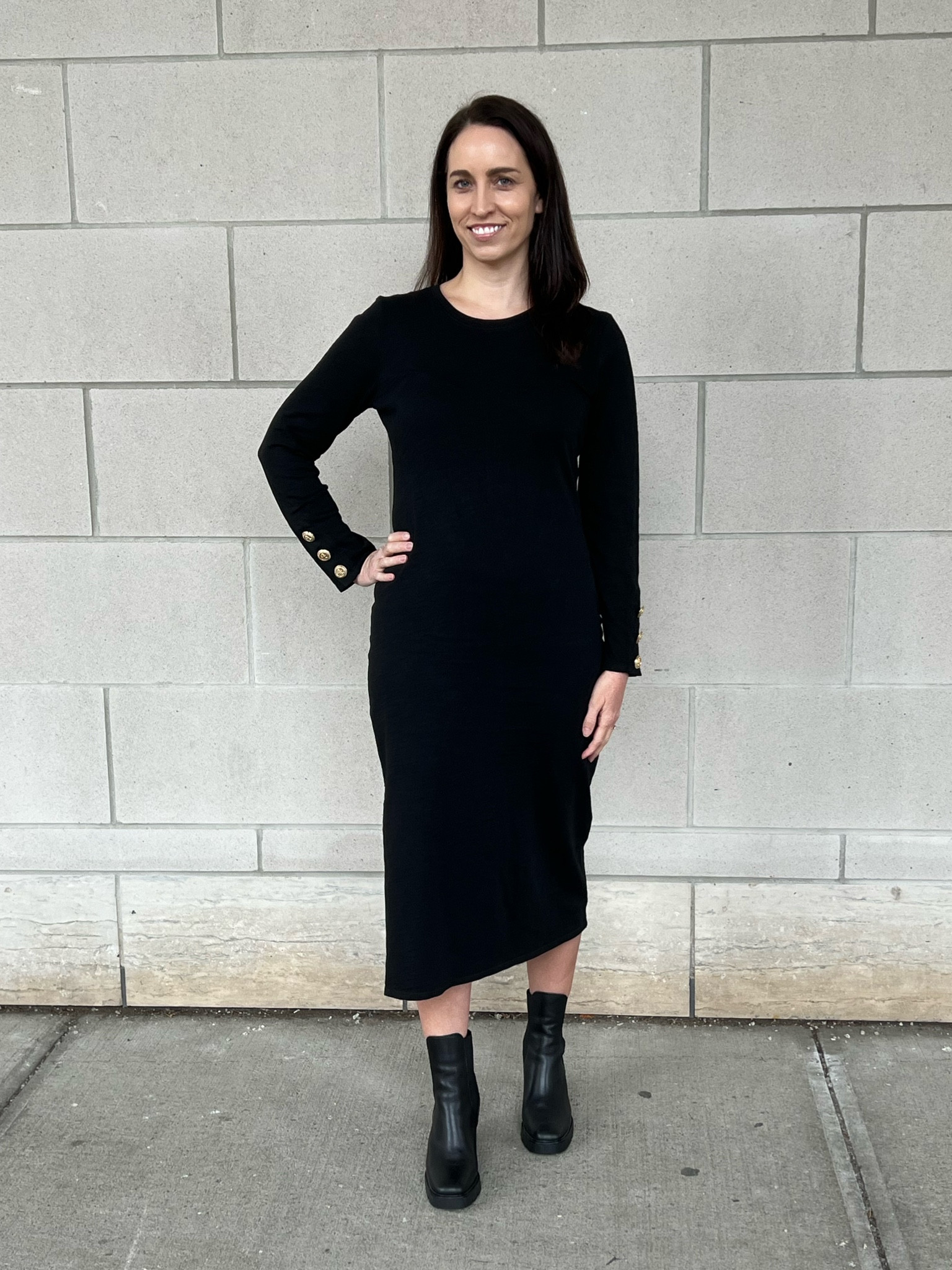 The perfect black t-shirt dress!  I love the gold button detail.  Nation Ltd is a go-to brand for me.  The quality is so great and I will wear this dress in many seasons 🖤

I am wearing size M.

#LTKGiftGuide #LTKover40 #LTKHoliday