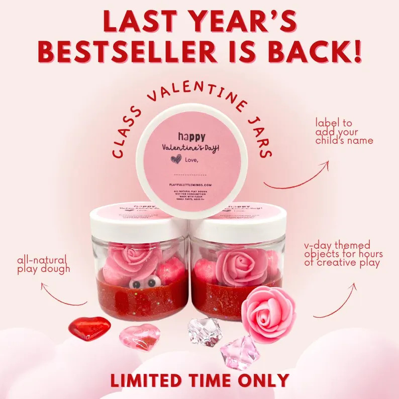 Valentine's Day Mini Playdough Class Jars for Kids - Etsy | Etsy (US)