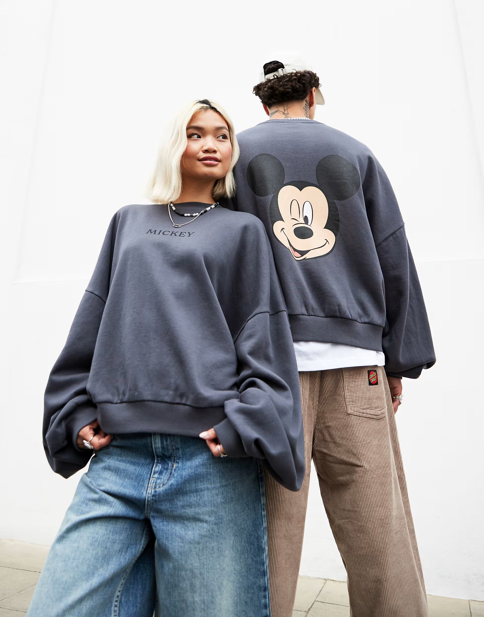 ASOS DESIGN Disney unisex extreme oversized sweatshirt with Mickey Mouse print in charcoal | ASOS (Global)