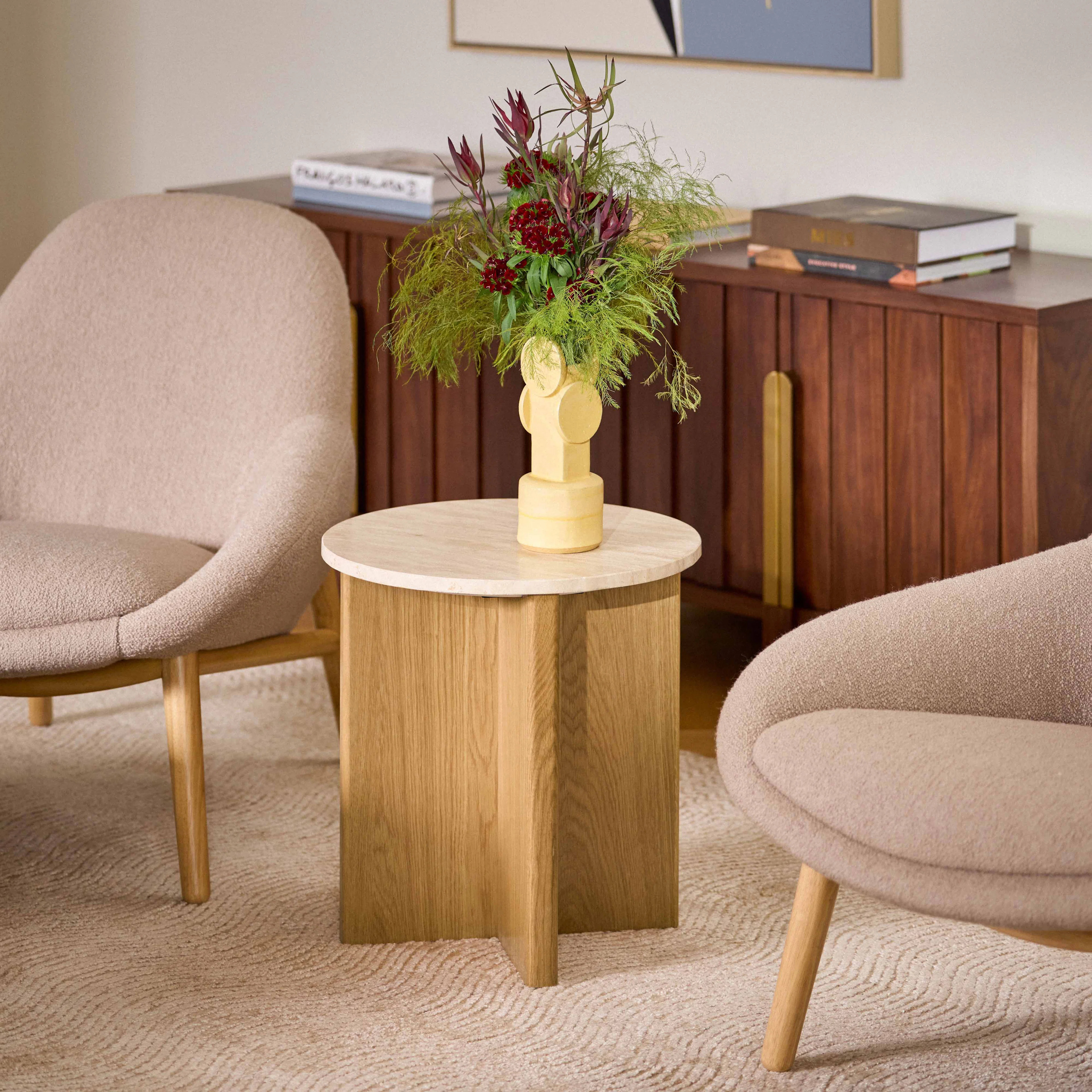 Sporo Travertine Side Table - Natural Oak | Article