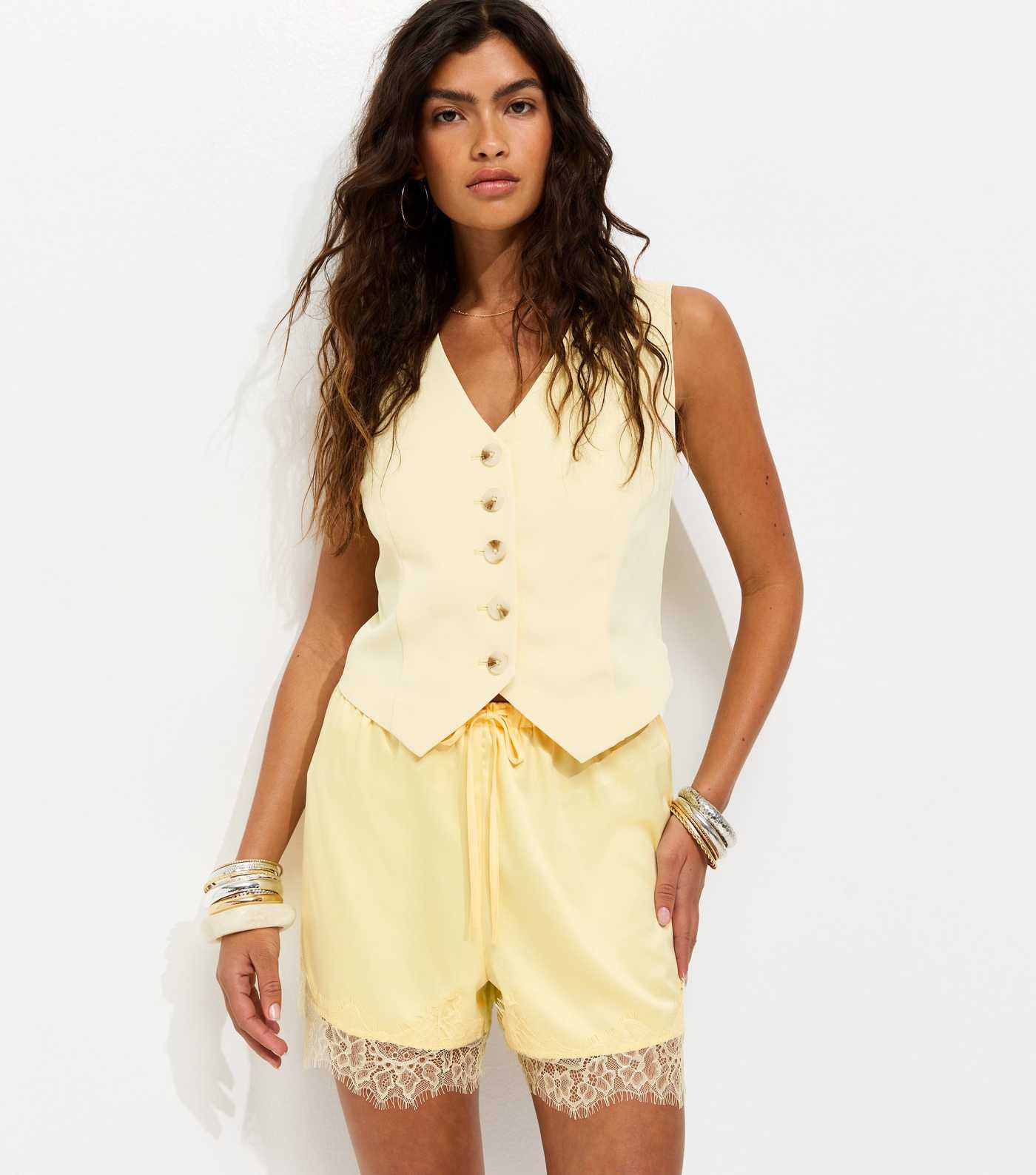 Light Yellow Satin Lace Trim Shorts | New Look | New Look (UK)