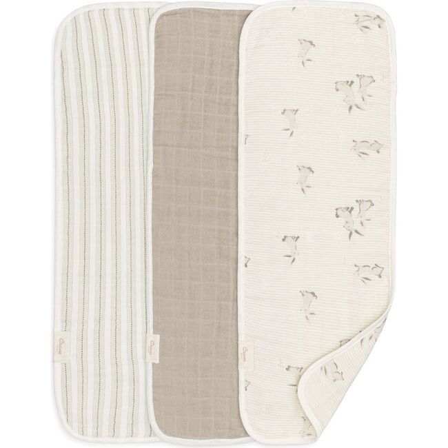 Organic Cotton 3-Piece Bunny Burp Cloth Set, White | Maisonette