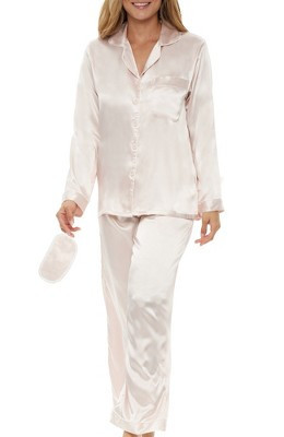ADR Long Sleeve Satin Pajama Set for Women, Satin PJs for Women Set, Womens Satin Pajama Set Pink Champagne XL | Target