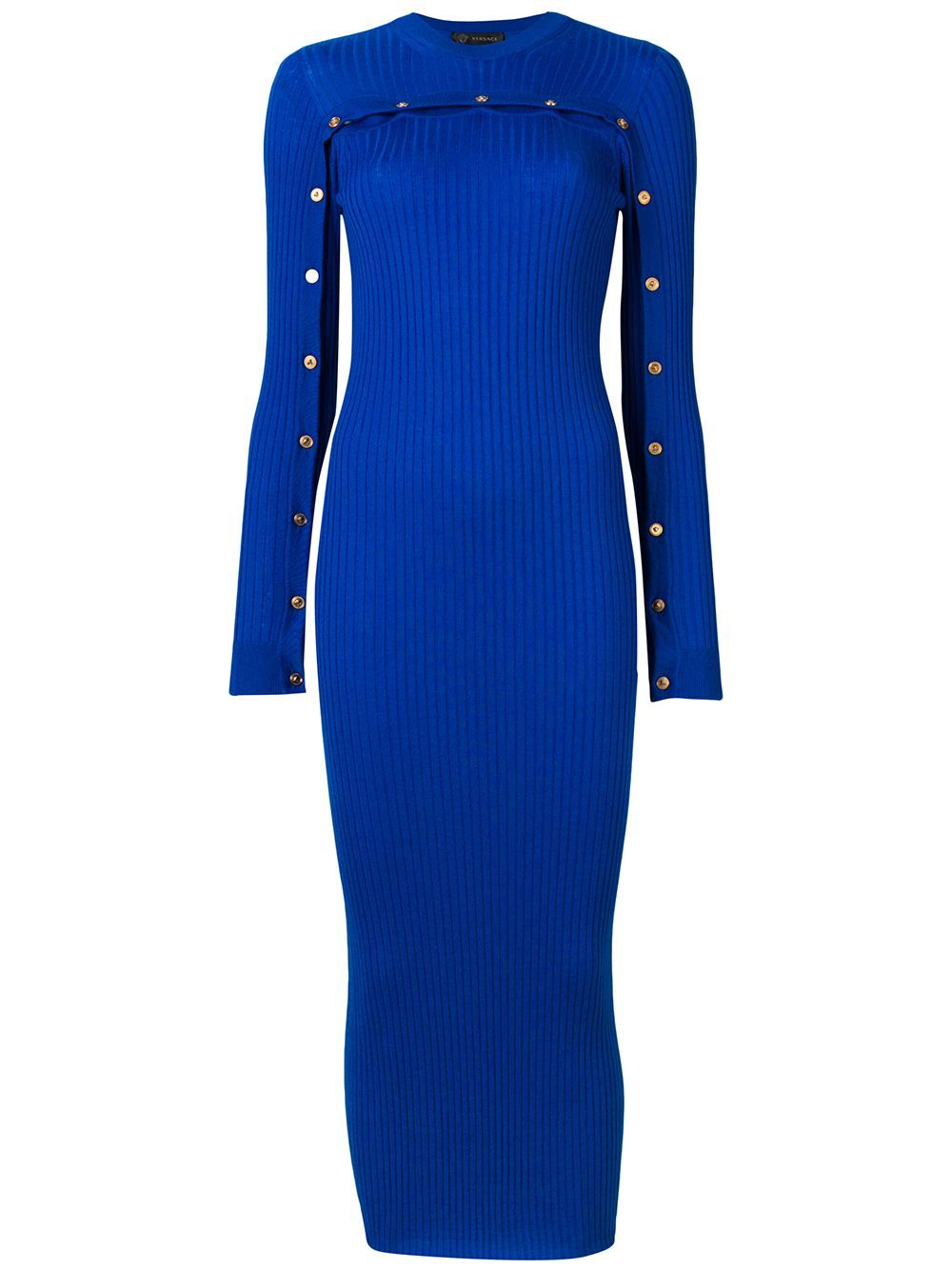 Versace ribbed knit midi dress - Blue | FarFetch US