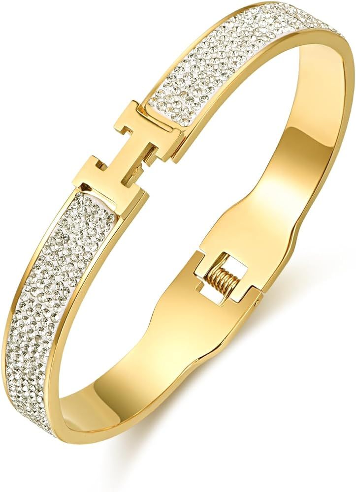 sineed 18K Gold Bracelet for Women Stainless Steel with Cubic Zirconia Simulate Diamond Womens Je... | Amazon (US)
