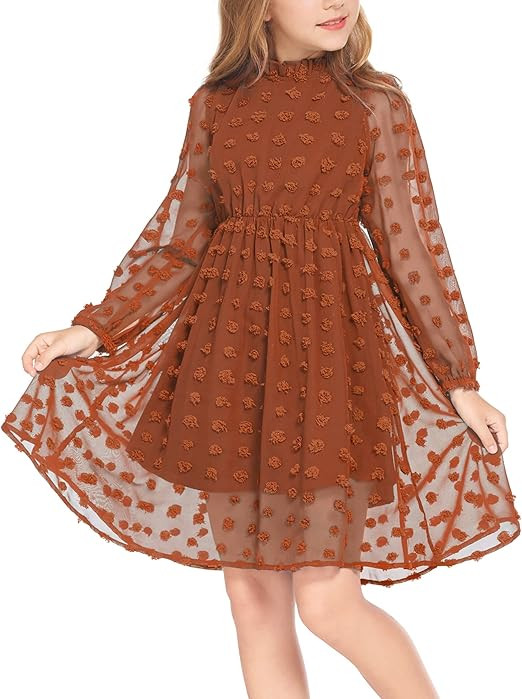 Girls Dresses Swiss Dot Flared Sleeve Ruffle Collar Party Dress Casual Midi Dress for Kids Girl 5... | Amazon (US)