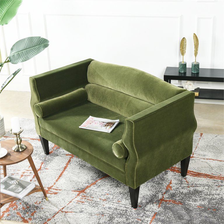 Joanna Camelback Settee with Bolsters, Olive Green Performance Velvet | Walmart (US)