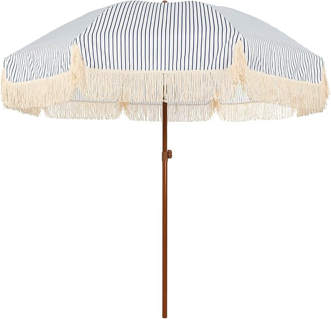 AMMSUN 7ft Patio Umbrella with Fringe Outdoor Tassel Umbrella UPF50+ Wood Color Steel Pole and St... | Amazon (US)