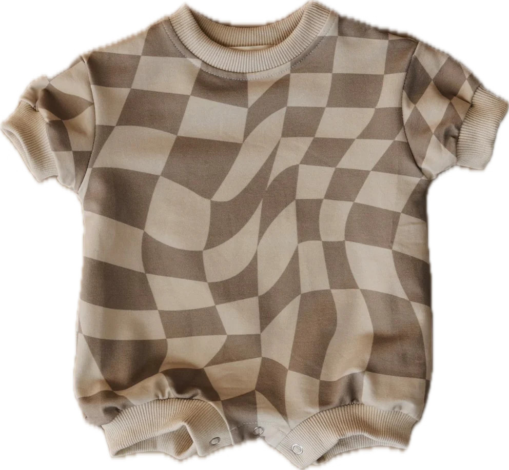 Wavy Checker | Short Sleeve Romper | Forever French