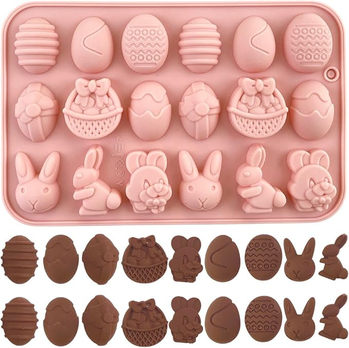 Crethinkaty 1 Pieces Easter Silicone Chocolate Moulds 18 Cavity Egg,Bunny, Rabbit Head,Basket sha... | Amazon (US)