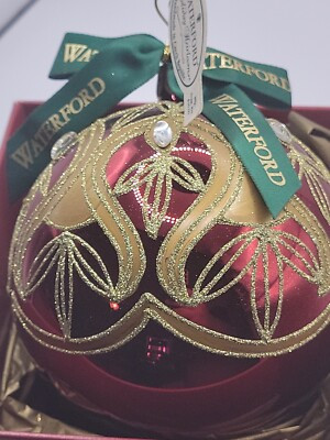 Waterford Holiday Heirloom Ruby Peacock Grande Ball 4" Glass Ornament Box Papers | eBay US