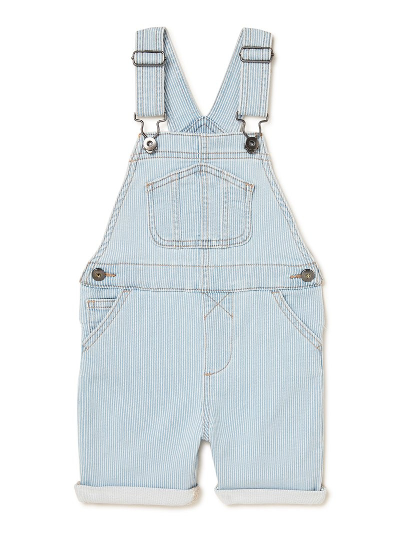 Wonder Nation Baby and Toddler Boys Stretch Knit Denim Shortalls, Sizes 12M-5T | Walmart (US)