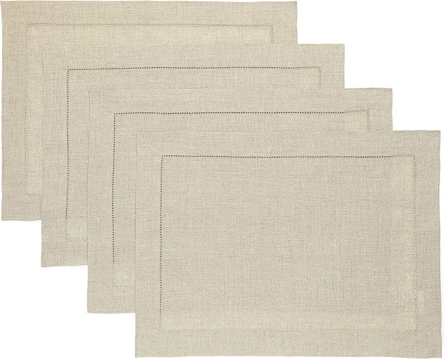 Solino Home Linen Placemats Set of 4 – Natural 14 x 19 Inch – 100% Pure Linen Fabric Placemat... | Amazon (US)
