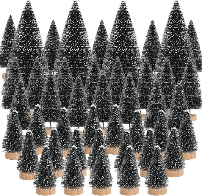 44Pcs Mini Christmas Trees Artificial Pine Trees,Black Sisal Trees Bottle Brush Trees Snow Froste... | Amazon (US)